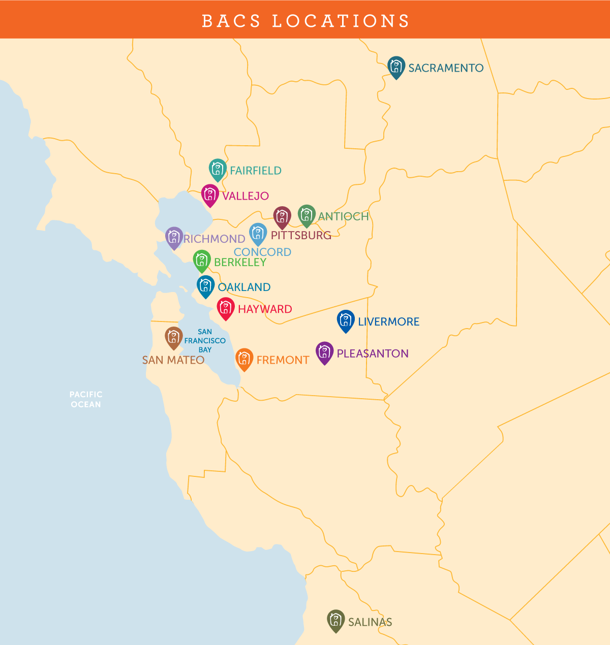 BACS locations map